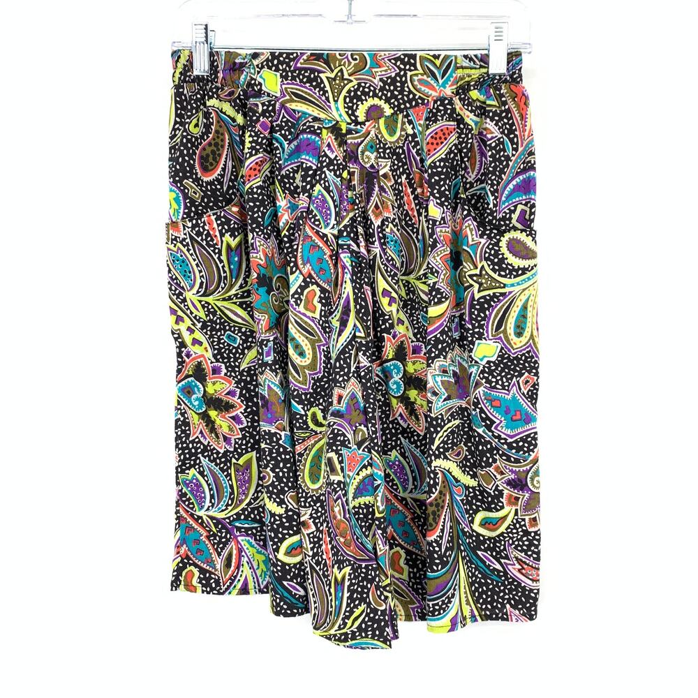 VTG 90s Pleated Bermuda Shorts Womens Apx Sz 26" Black Multicolor Floral Print